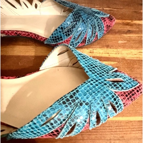 Nine West Multicolor Snakeskin design Pointed Toe Slip on Flats, Leather Upper. - Picture 5 of 6